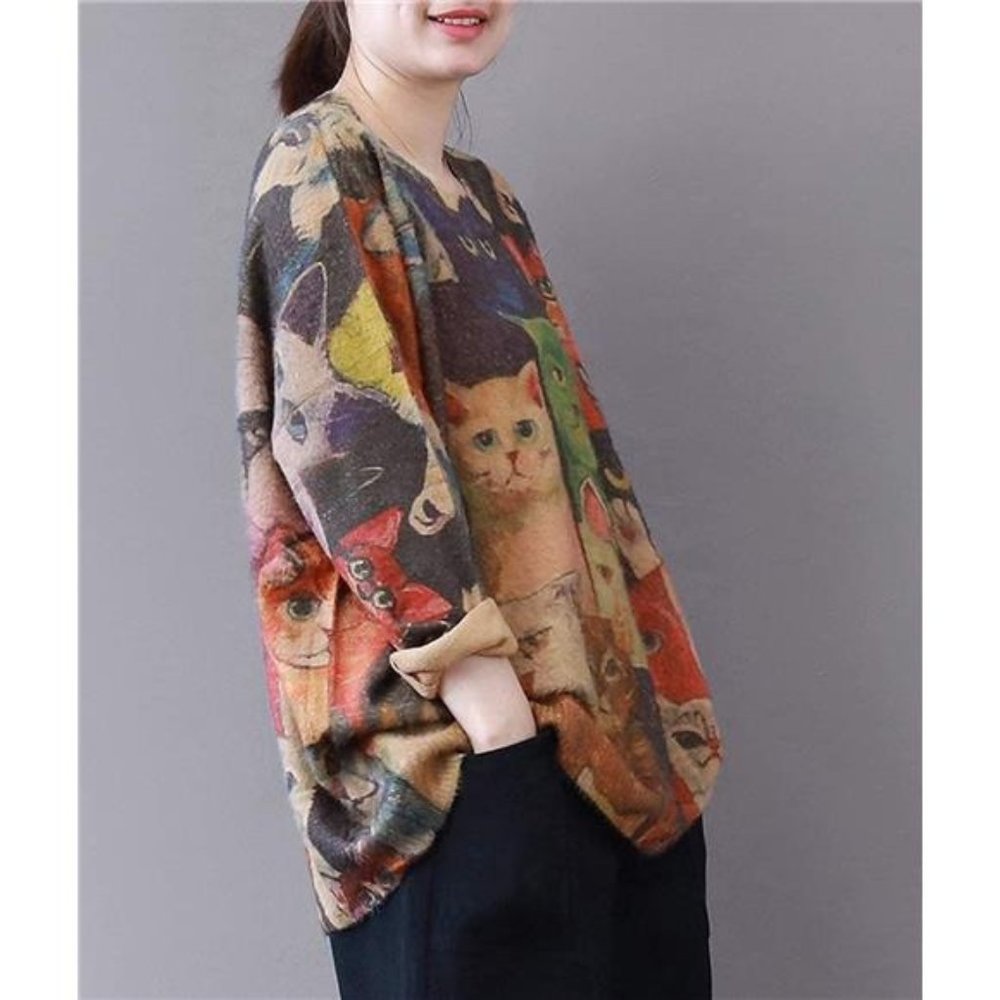 Women Pullover Sweaters Casual Sweater Graphic Oversized Loose Long Sleeve Knit